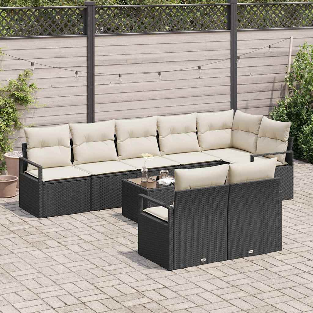 Garten-Sofa-Set mit Kissen mit Speicher 9 pcs Braun und Creme